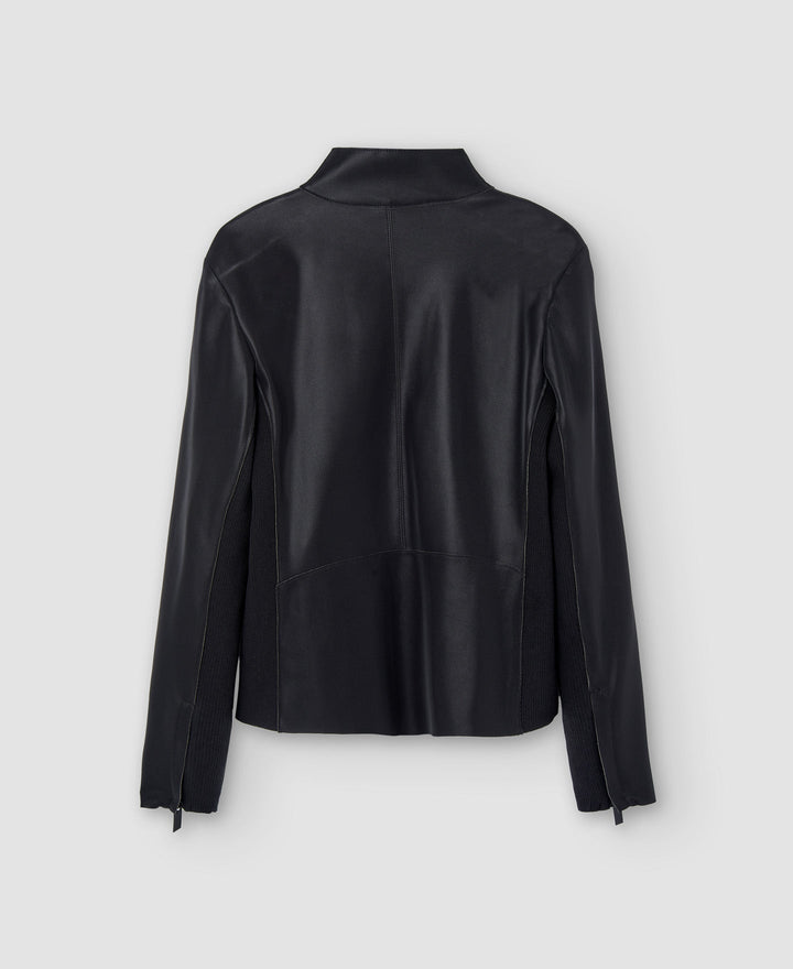 Women Ecoleather | Black Leather Texture Biker Jacket by Spanish designer Adolfo Dominguez