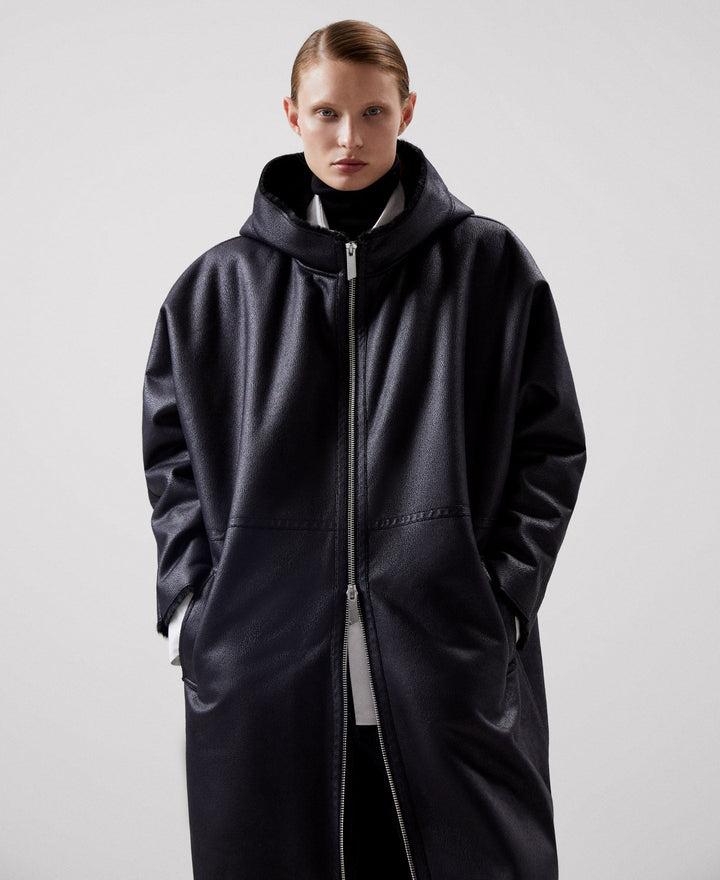 Black Leather Textured Coat | Adolfo Dominguez – Adolfo Dominguez Australia