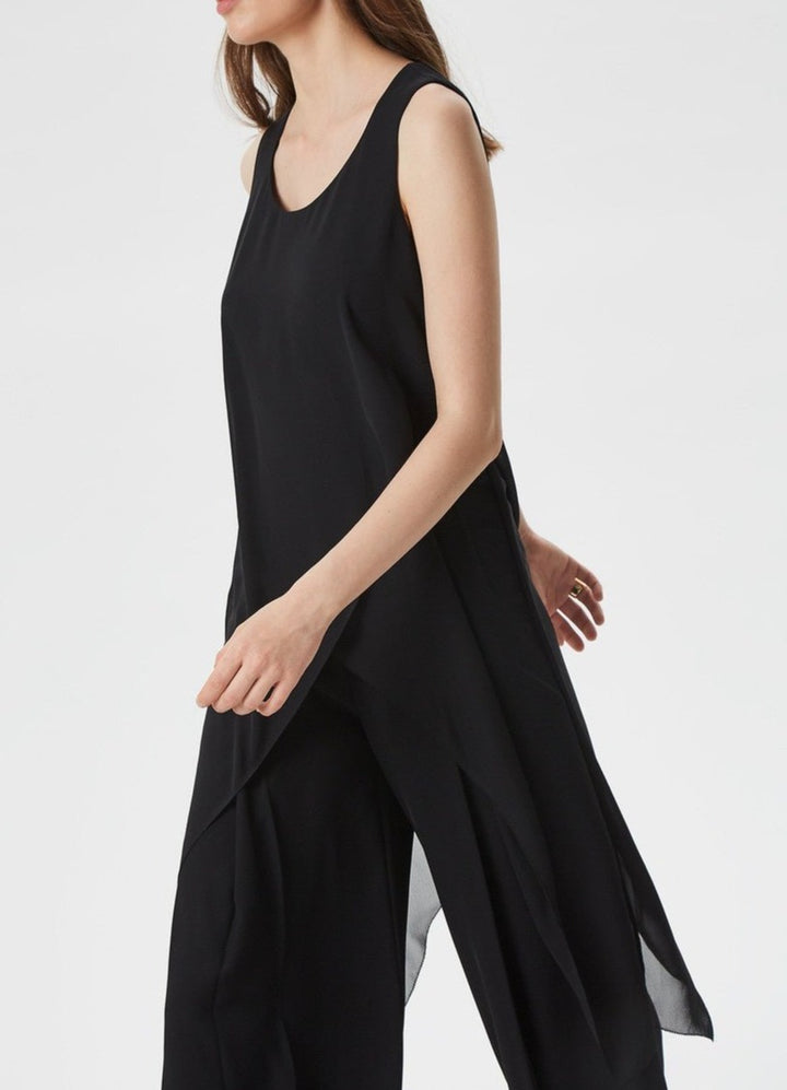 Women Top | Black Long Asymmetric Chiffon Top by Spanish designer Adolfo Dominguez