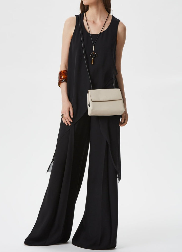 Women Top | Black Long Asymmetric Chiffon Top by Spanish designer Adolfo Dominguez