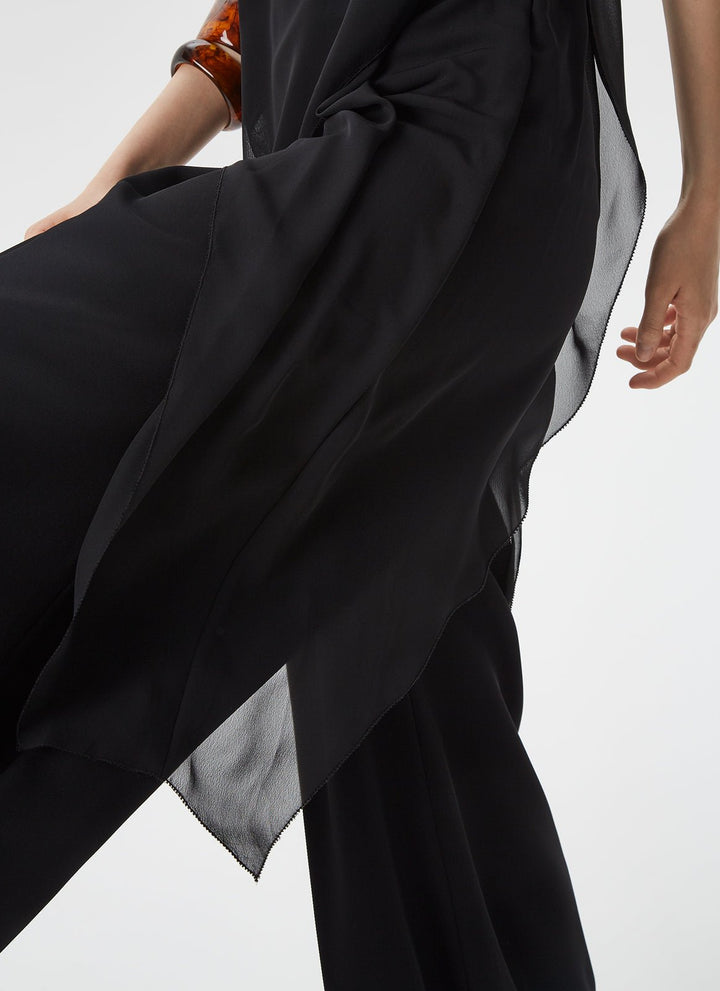 Women Top | Black Long Asymmetric Chiffon Top by Spanish designer Adolfo Dominguez