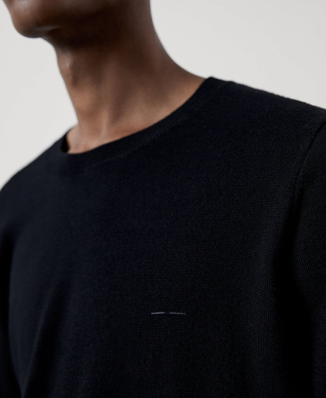 Men Jersey | Black Merino Wool Crew Neck Sweater by Spanish designer Adolfo Dominguez