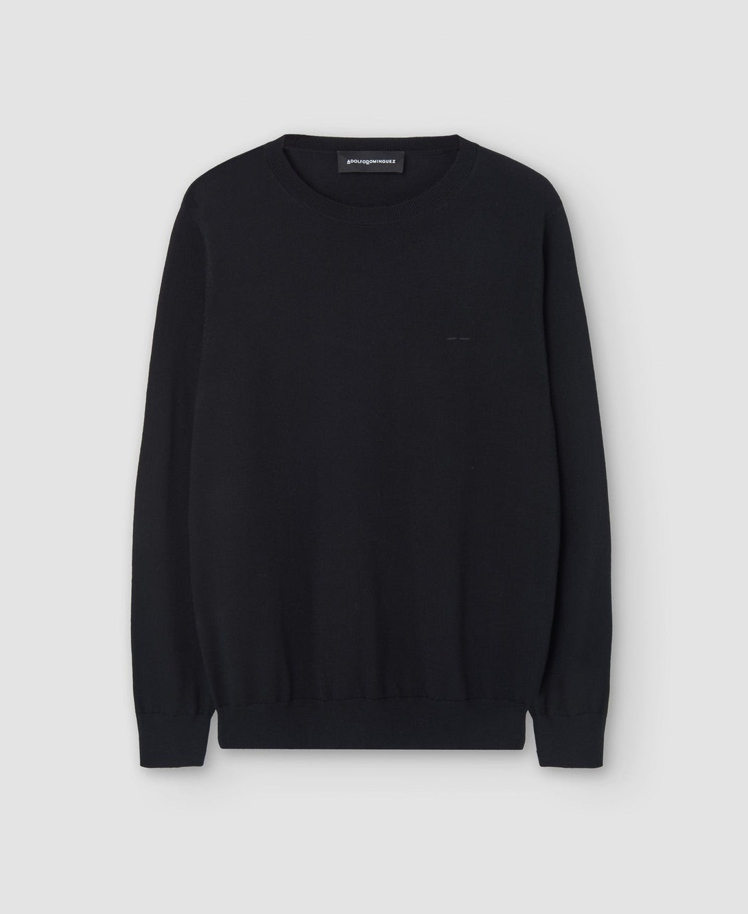 Men Jersey | Black Merino Wool Crew Neck Sweater by Spanish designer Adolfo Dominguez
