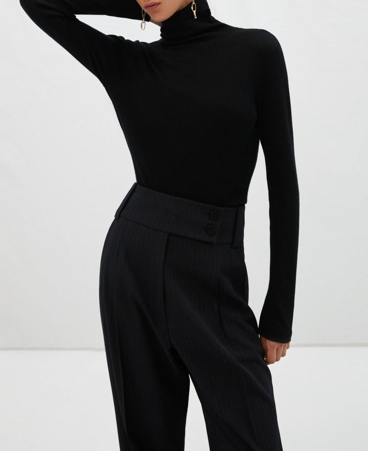 Women Jersey | Black Merino Wool Turtleneck Sweater by Spanish designer Adolfo Dominguez