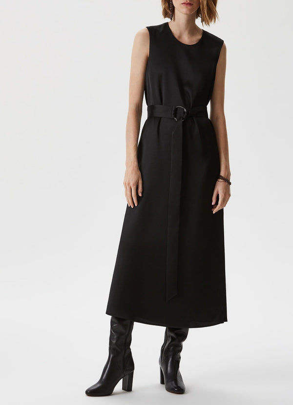 Women Dress | Black Midi Dress With Double Front by Spanish designer Adolfo Dominguez