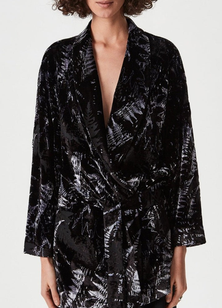 Women Jersey | Black Print Devoré Kimono With Fento Prin by Spanish designer Adolfo Dominguez