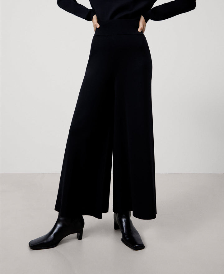 Women Trousers | Black Recycled Nylon Palazzo Trousers by Spanish designer Adolfo Dominguez