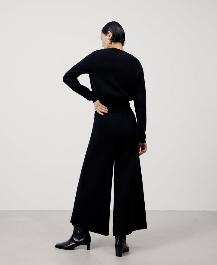 Women Trousers | Black Recycled Nylon Palazzo Trousers by Spanish designer Adolfo Dominguez