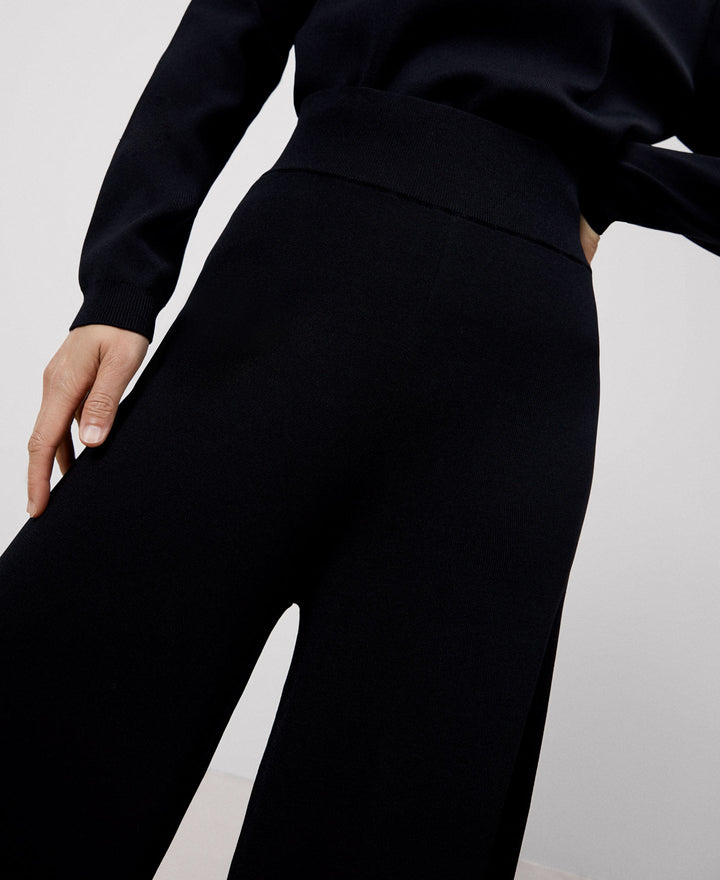 Women Trousers | Black Recycled Nylon Palazzo Trousers by Spanish designer Adolfo Dominguez