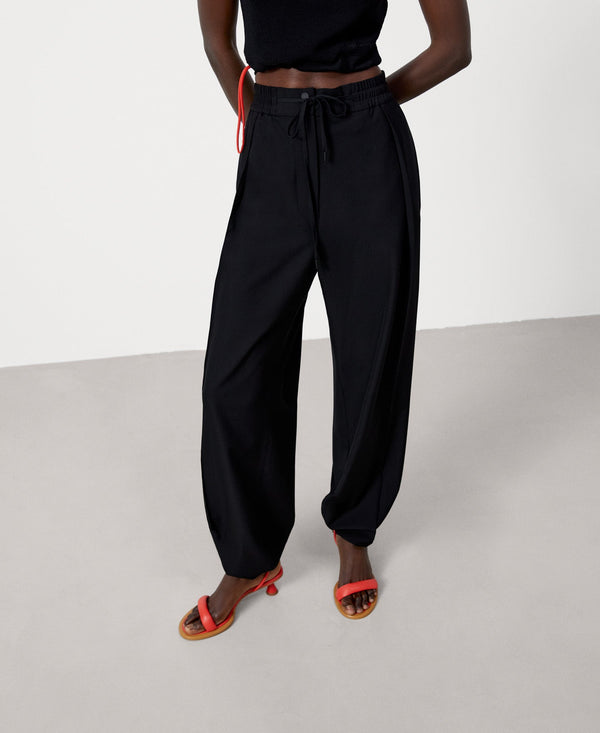 Women Trousers | Black Recycled Polyester Jogger Trousers by Spanish designer Adolfo Dominguez