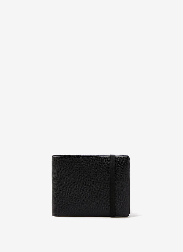 Men Wallet | Black Saffiano Leather Compact Wallet by Spanish designer Adolfo Dominguez