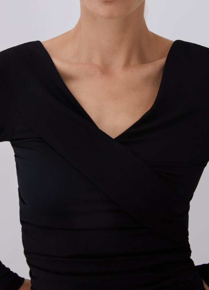 Women Long-Sleeve T-Shirt | Black T-Shirt With Special Neckline by Spanish designer Adolfo Dominguez