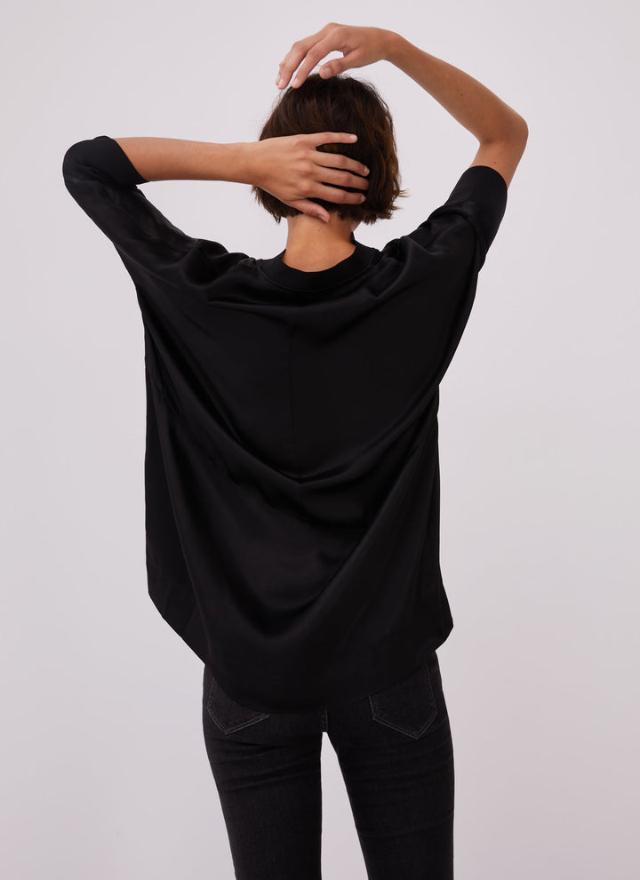 Women Shirt | Black Viscose Blouse With Mandarin Collar by Spanish designer Adolfo Dominguez