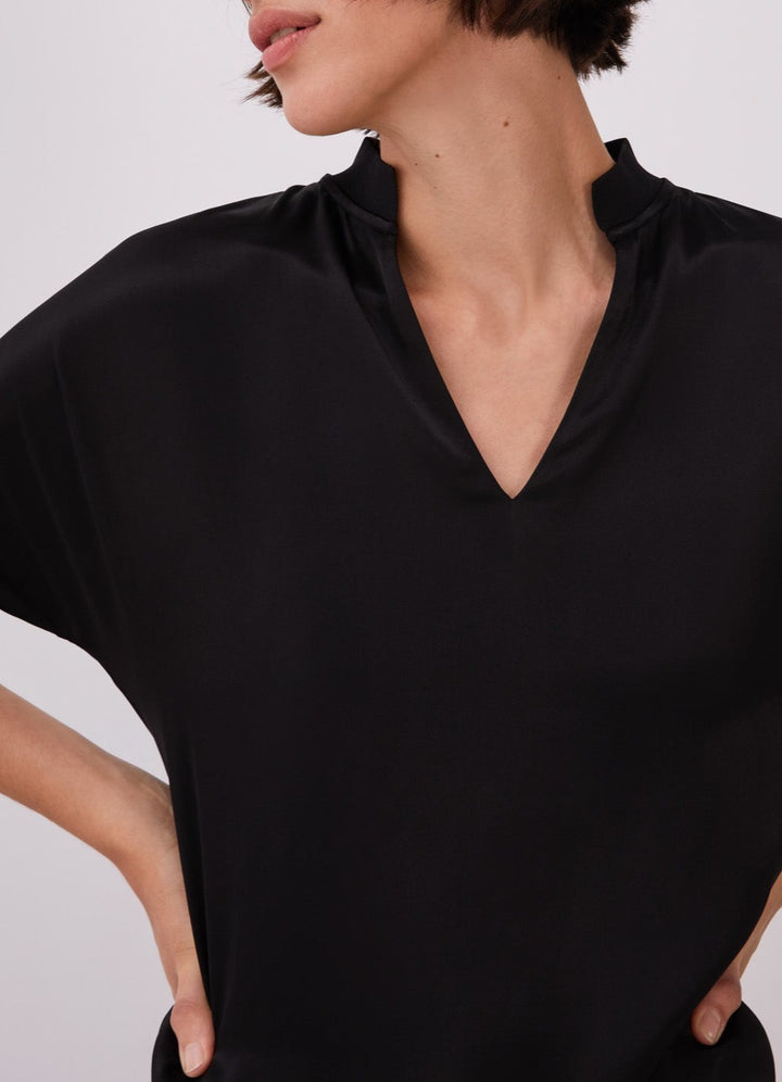 Women Shirt | Black Viscose Blouse With Mandarin Collar by Spanish designer Adolfo Dominguez