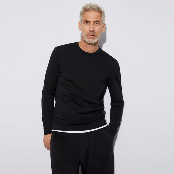 Men Jersey | Black Viscose & Recycled Nylon Knitted Sweater by Spanish designer Adolfo Dominguez