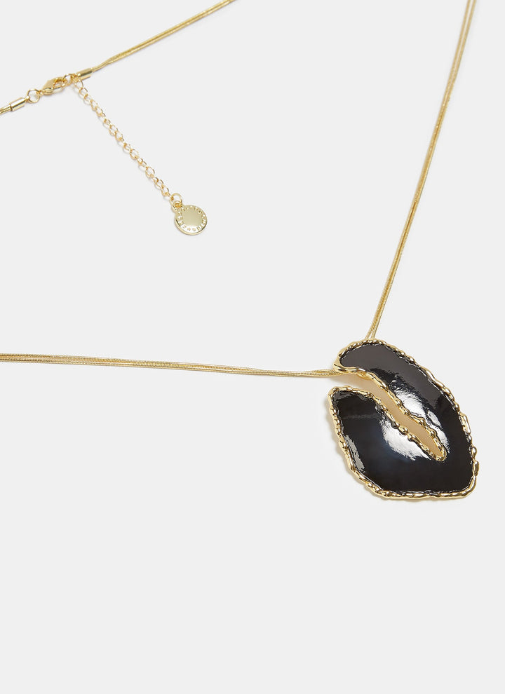 Women Necklace | Black/Gold Long Necklace With Enamel Pendant by Spanish designer Adolfo Dominguez