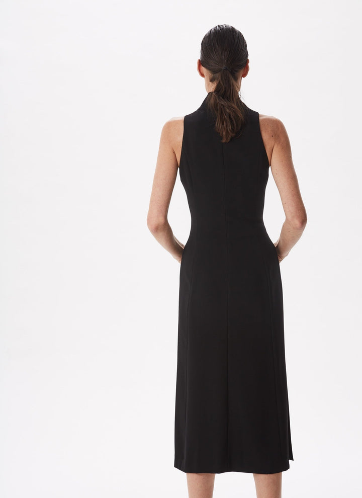Women Dress | Black/White Bicolour Midi Dress With Draping Collar by Spanish designer Adolfo Dominguez
