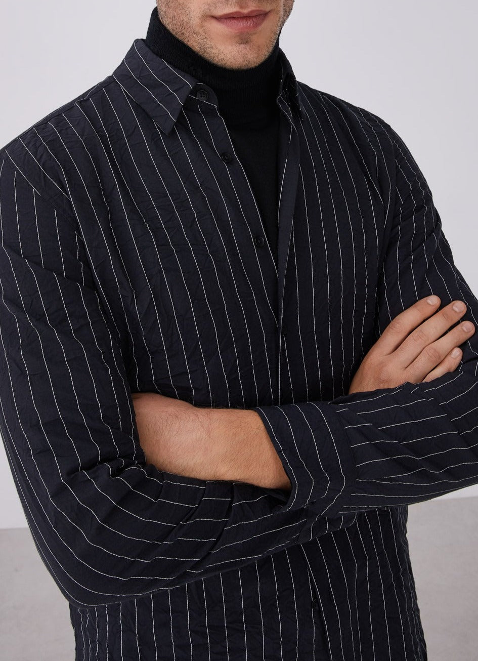 Men Shirt | Black/White Contrasting Striped Shirt by Spanish designer Adolfo Dominguez