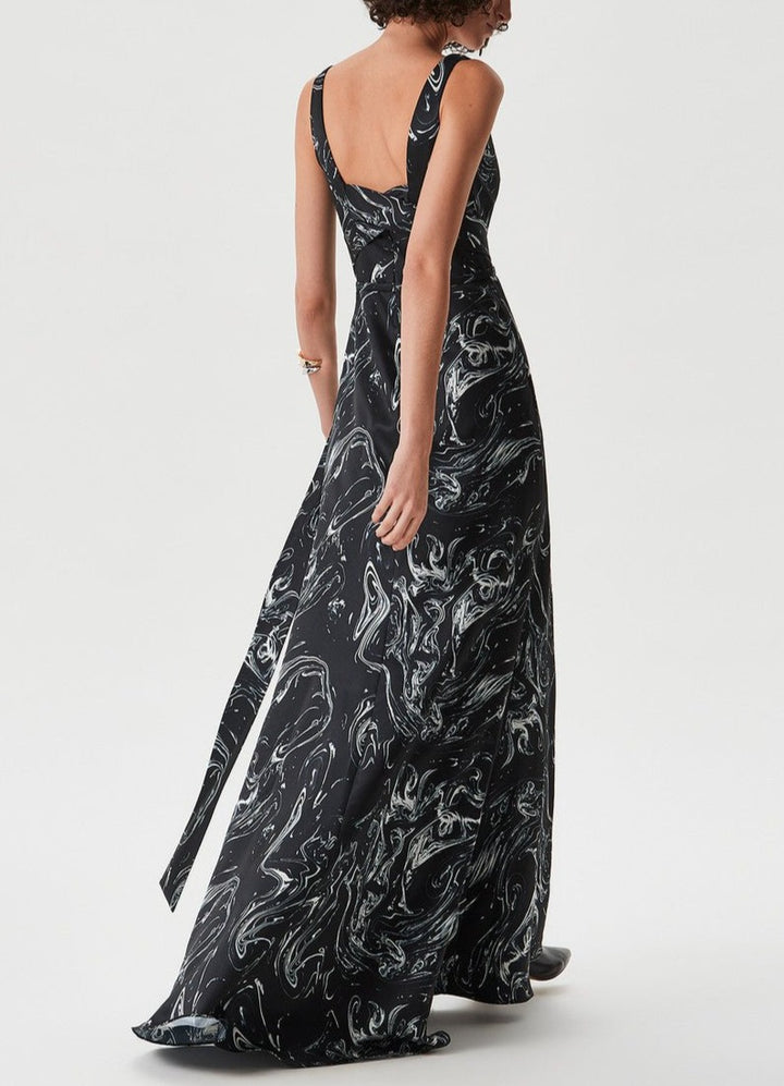 Women Cocktail Dress | Black/White Long Dress With Print by Spanish designer Adolfo Dominguez