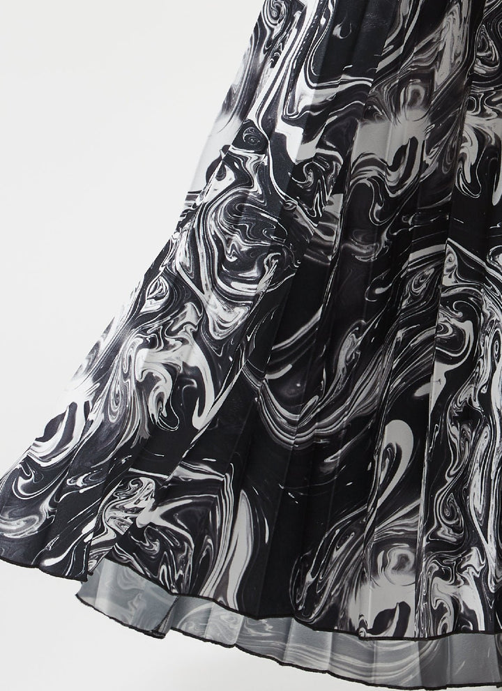 Women Skirt | Black/White Long Pleated Skirt With Print by Spanish designer Adolfo Dominguez