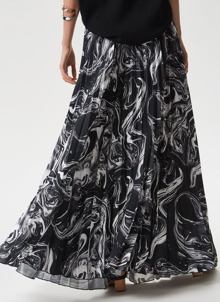 Women Skirt | Black/White Long Pleated Skirt With Print by Spanish designer Adolfo Dominguez