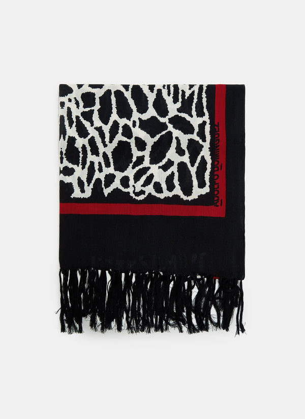 Women Shawl | Black/White Shawl With Print And Long Frayed Edges by Spanish designer Adolfo Dominguez