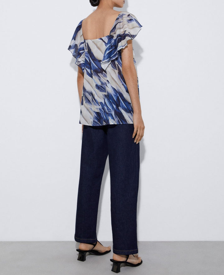 Women Top | Blue Cotton Flared Shirt by Spanish designer Adolfo Dominguez