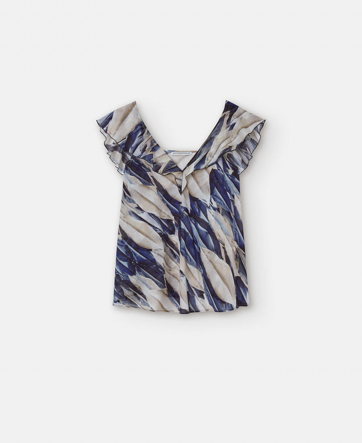 Women Top | Blue Cotton Flared Shirt by Spanish designer Adolfo Dominguez