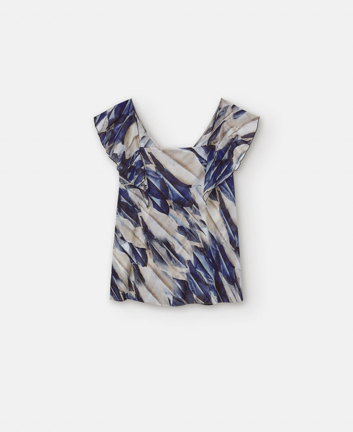 Women Top | Blue Cotton Flared Shirt by Spanish designer Adolfo Dominguez