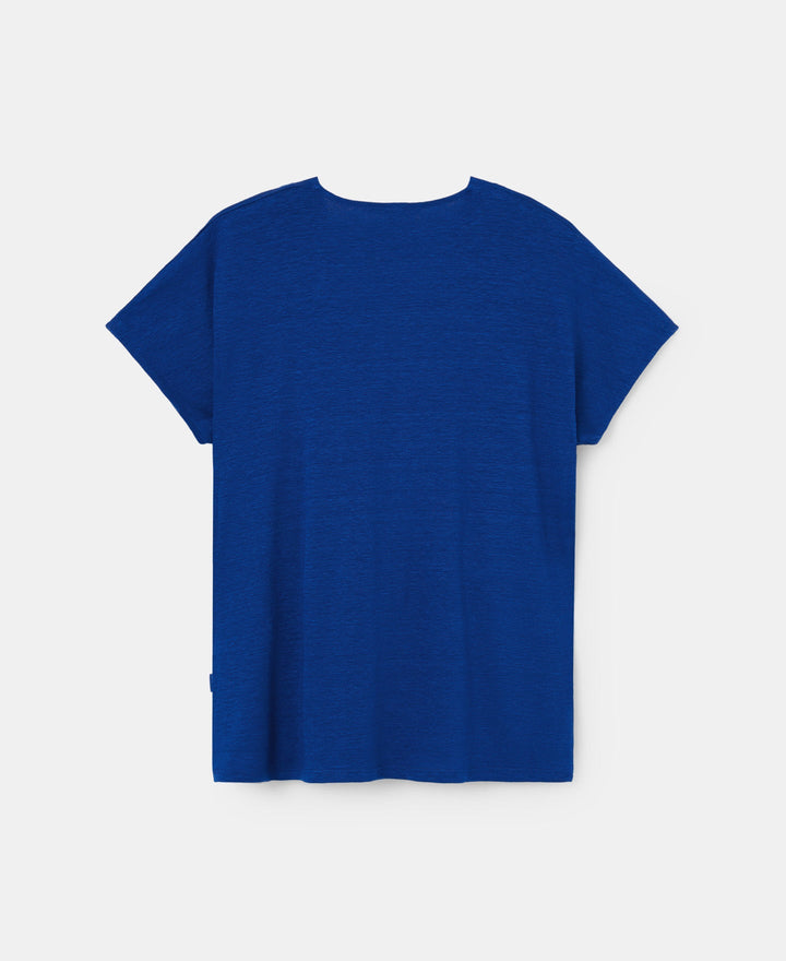 Women T-Shirt (Short Sleeve) | Blue Elastic Linen T-Shirt by Spanish designer Adolfo Dominguez