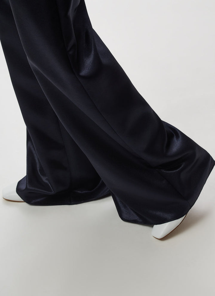 Women Trousers | Blue Fluid And Glossy Palazzo Trousers by Spanish designer Adolfo Dominguez