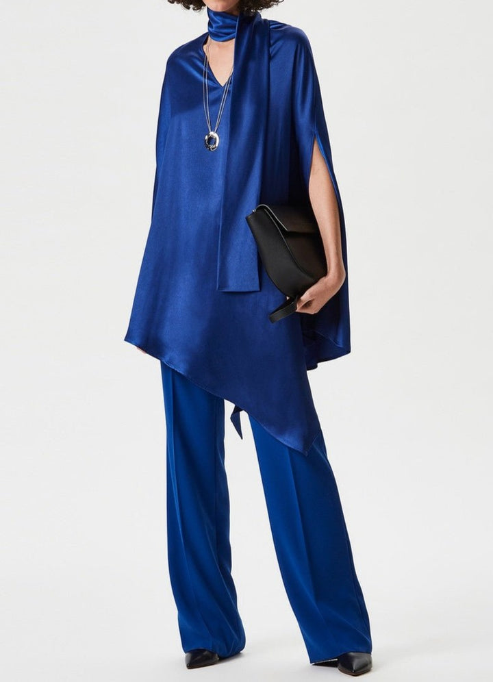 Women Trousers | Blue Fluid Trousers With Decorative Buttons by Spanish designer Adolfo Dominguez