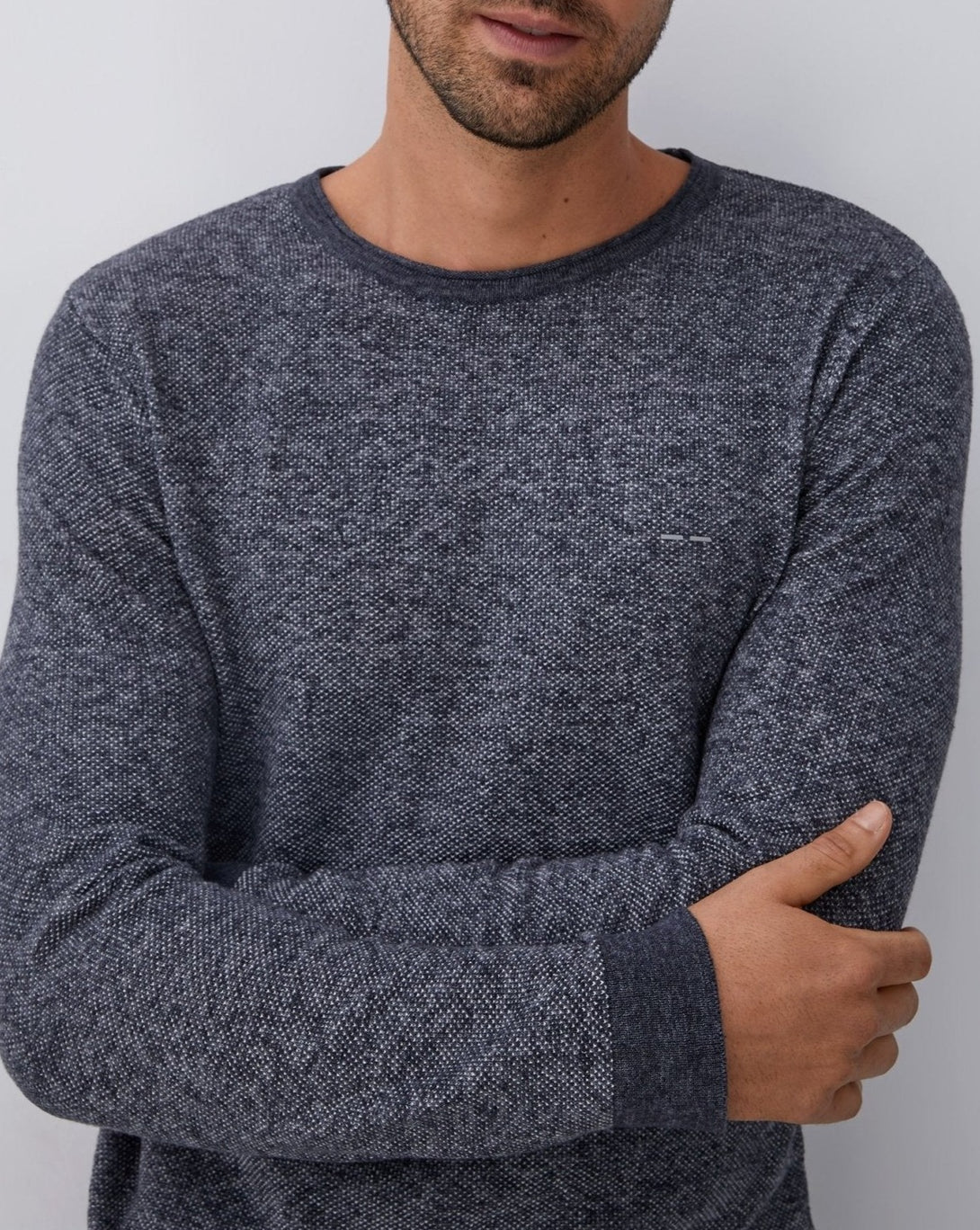 Men Jersey | Blue Mottled Sweater With Crew Collar by Spanish designer Adolfo Dominguez
