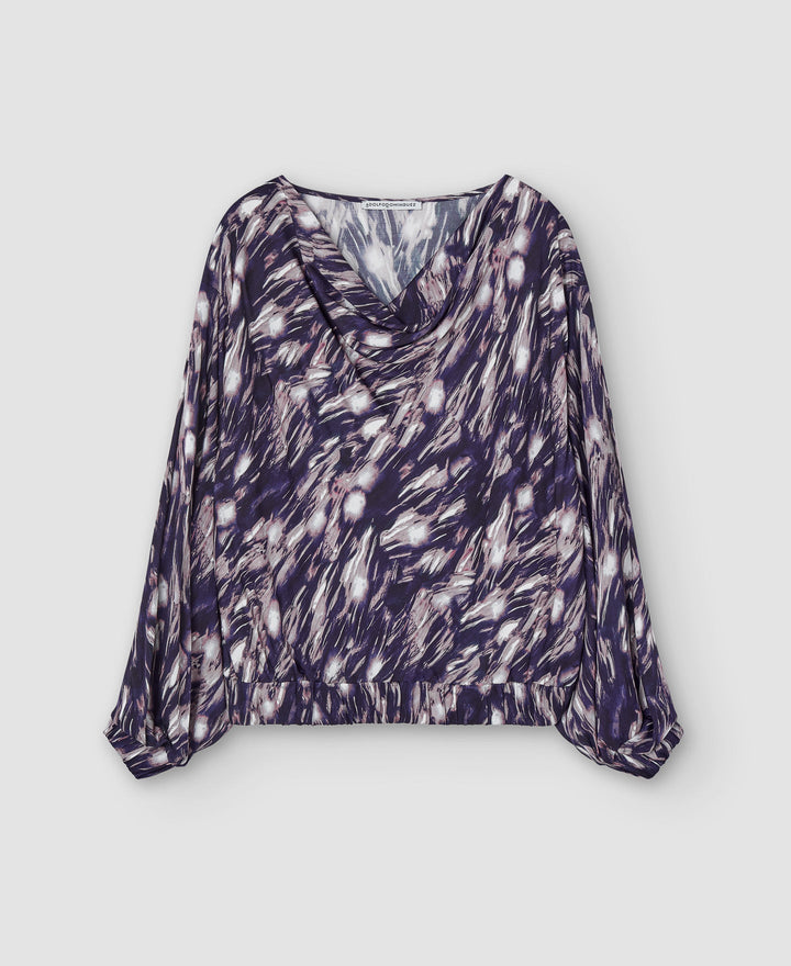 Women Shirt | Blue Print Drapped Viscose Sweatshirt by Spanish designer Adolfo Dominguez