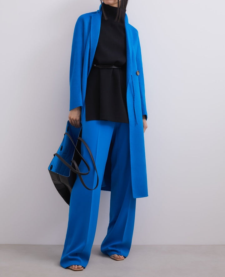 Women Trousers | Blue Straight Fluid Trousers by Spanish designer Adolfo Dominguez