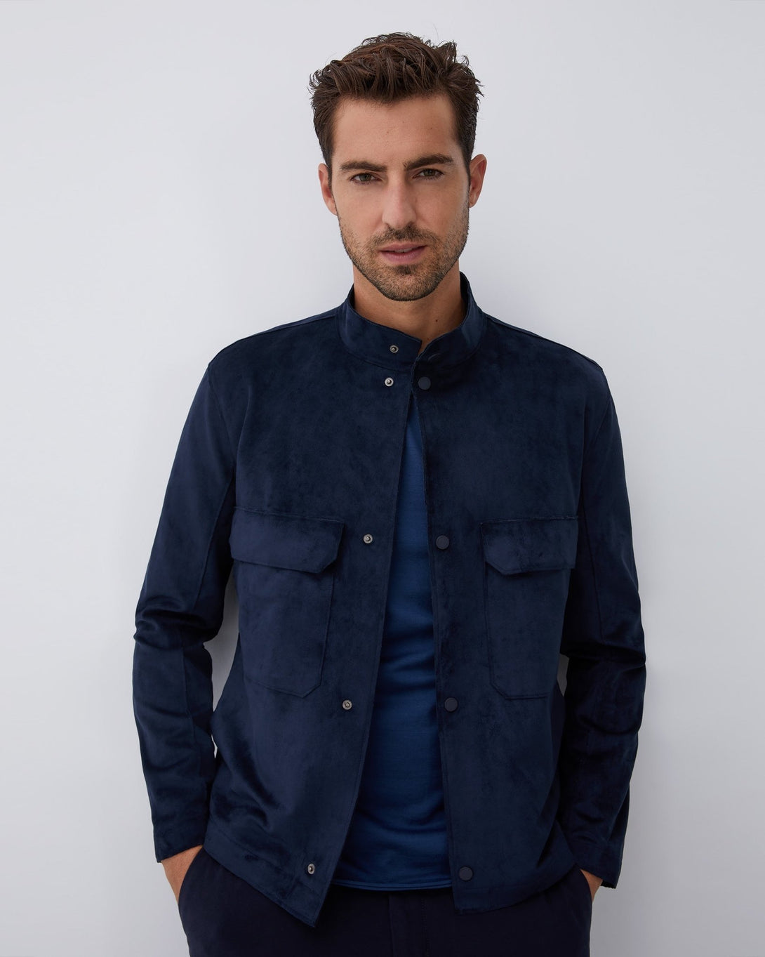 Blue Suedette Jacket With Chest Patch Pockets | Adolfo Dominguez ...