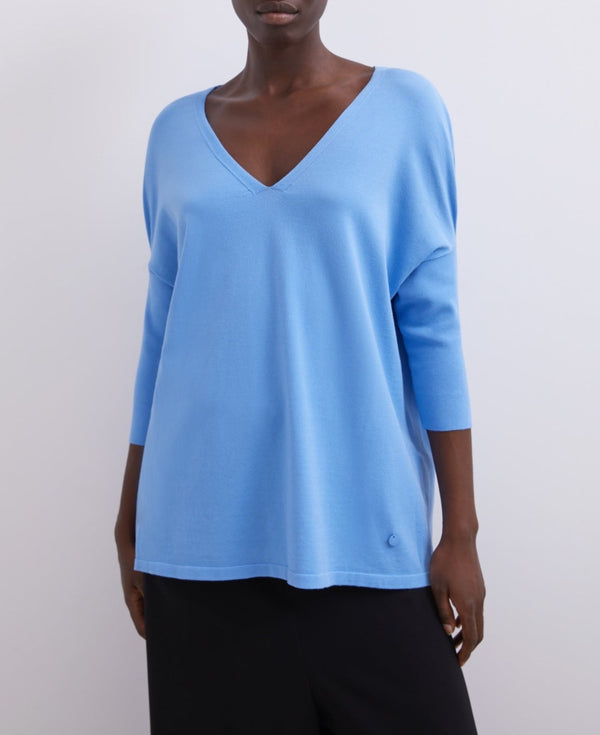 Women Jersey | Blue Viscose Sweater With V-Neck by Spanish designer Adolfo Dominguez