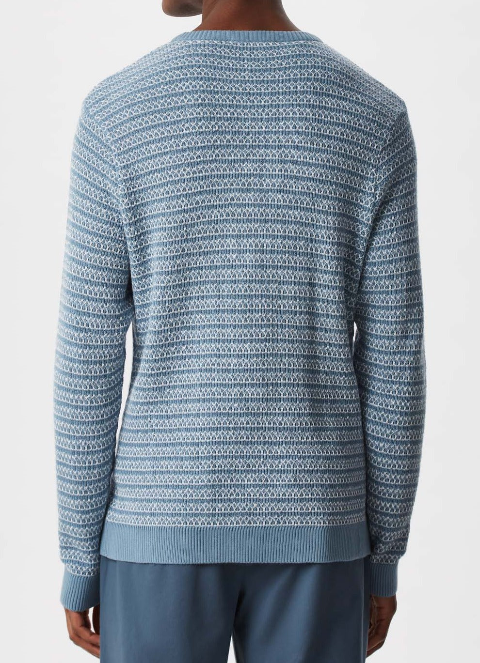 Men Jersey | Blue/Grey Cotton Sweater With Jacquard Print by Spanish designer Adolfo Dominguez