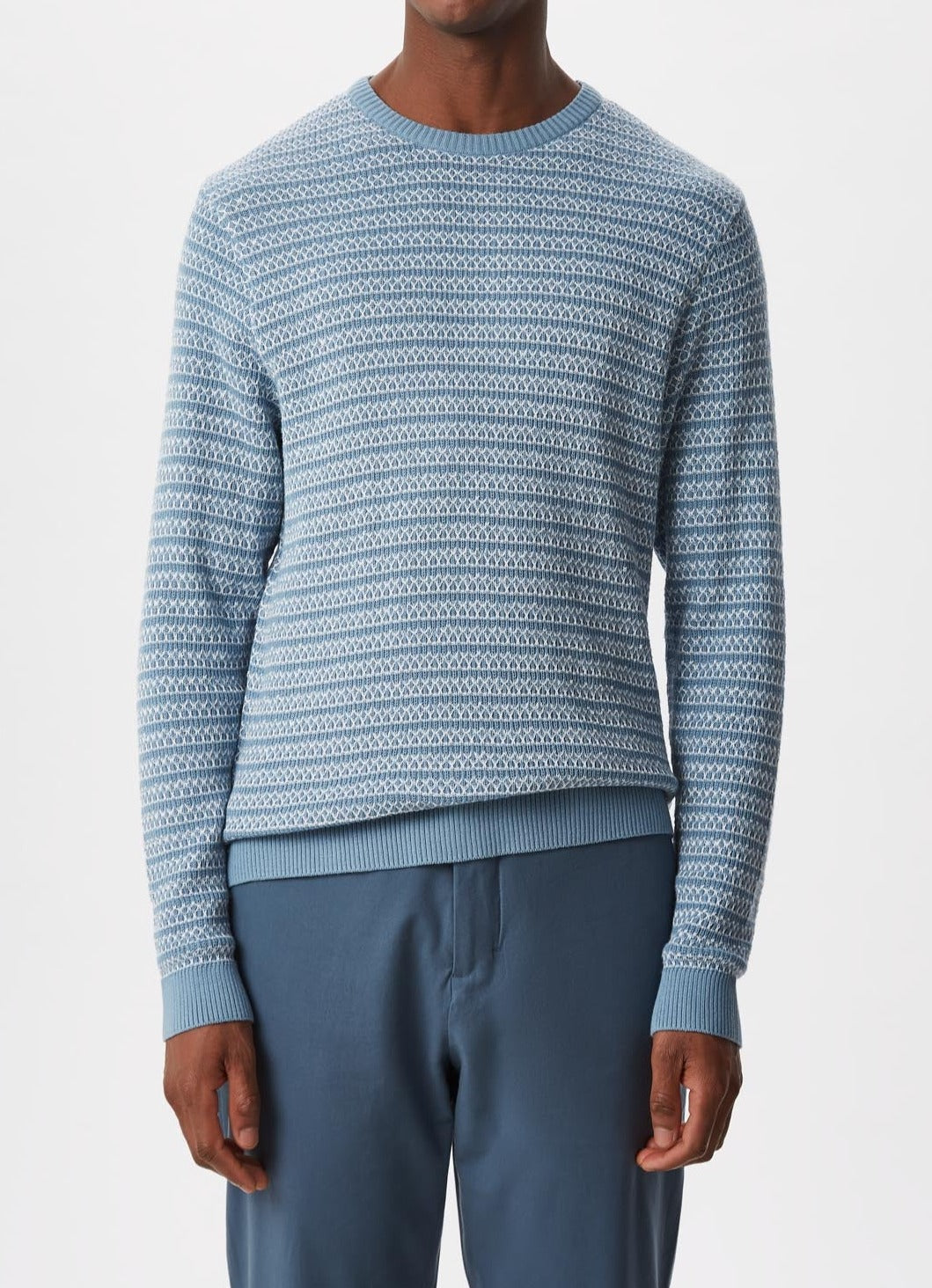 Men Jersey | Blue/Grey Cotton Sweater With Jacquard Print by Spanish designer Adolfo Dominguez