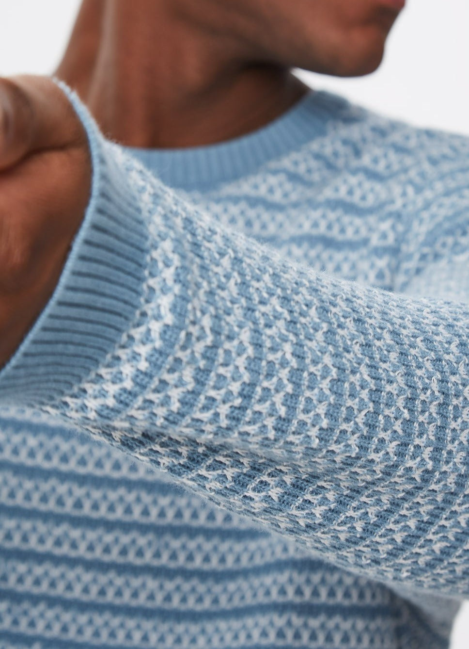 Men Jersey | Blue/Grey Cotton Sweater With Jacquard Print by Spanish designer Adolfo Dominguez