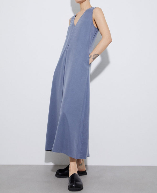 Women Dress | Blue/Grey Flared Dress In Lyocell by Spanish designer Adolfo Dominguez