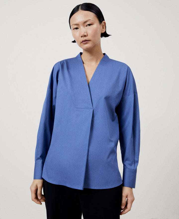 Women Shirt | Blue/Grey Organic Cotton Shirt by Spanish designer Adolfo Dominguez