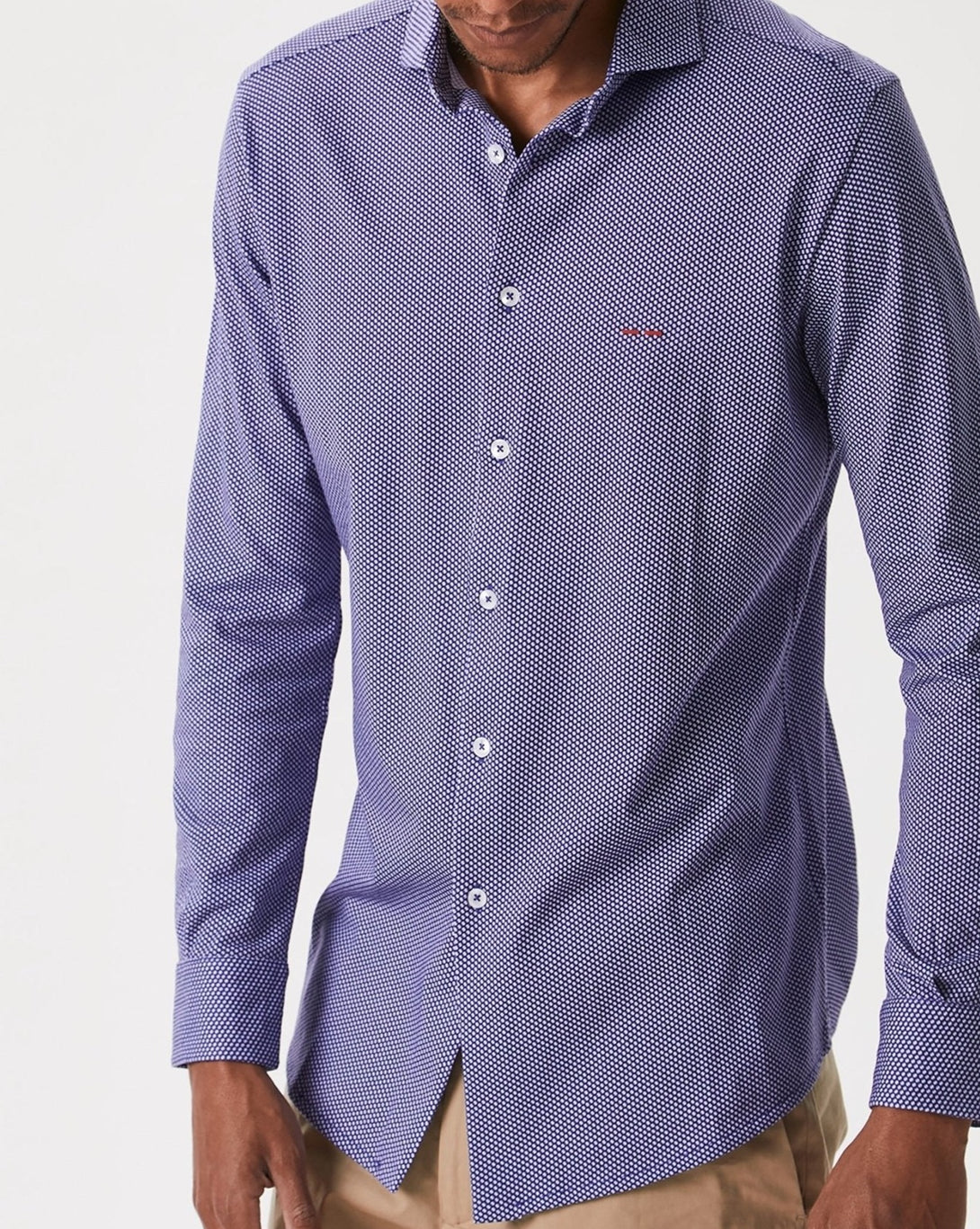 Men Long-Sleeve Shirt | Blue/White Shirt by Spanish designer Adolfo Dominguez