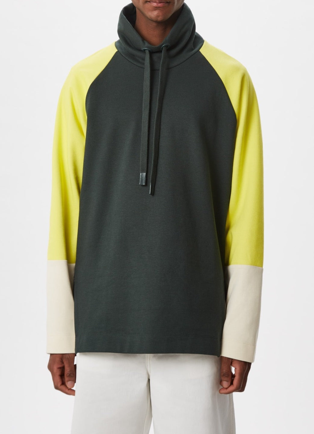 Men Jumper | Bottle Green Chimney Collar Multicolour Sweatshirt by Spanish designer Adolfo Dominguez