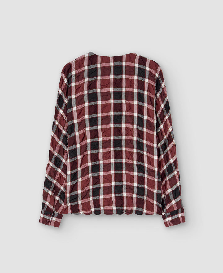 Women Shirt | Brown Check Long Sleeve Viscose T-Shirt by Spanish designer Adolfo Dominguez