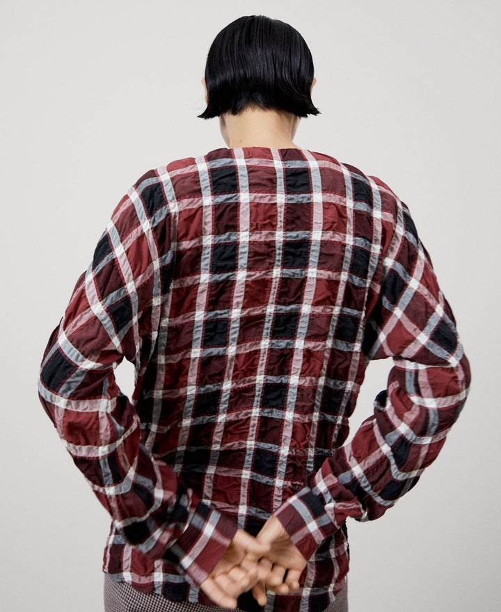 Women Shirt | Brown Check Long Sleeve Viscose T-Shirt by Spanish designer Adolfo Dominguez