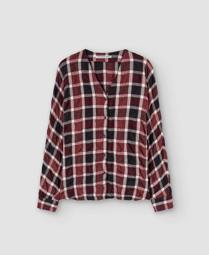 Women Shirt | Brown Check Long Sleeve Viscose T-Shirt by Spanish designer Adolfo Dominguez