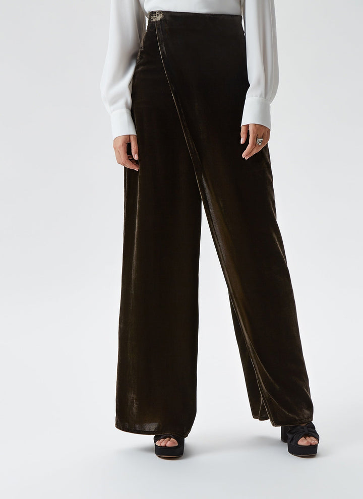Women Trousers | Brown Velveteen Fluid Trousers by Spanish designer Adolfo Dominguez
