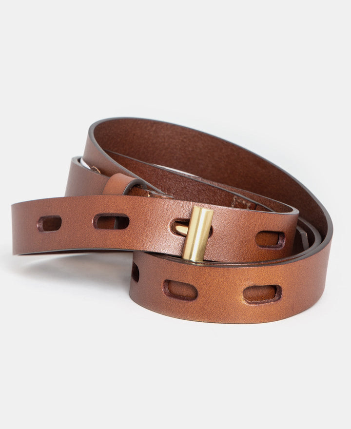 Women Belt | Camel Leather Belt With Clasp by Spanish designer Adolfo Dominguez