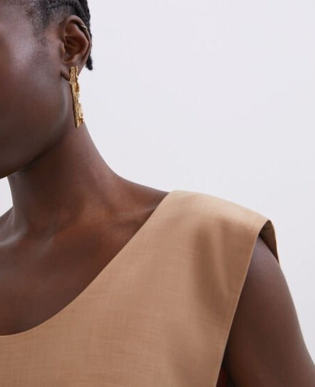 Women Top | Camel Sleeveless Round Collar Top by Spanish designer Adolfo Dominguez